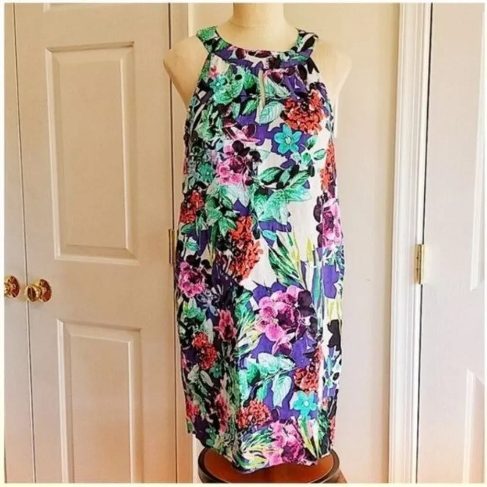 Floral Linen Dress C & C California Sleeveless HALTER Women's WOMAN'S Size 5